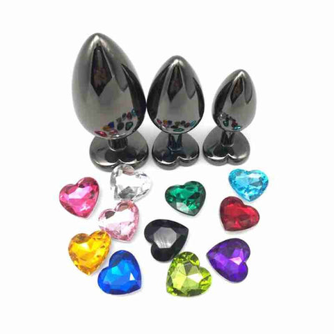 Heart Jeweled Black Steel Butt Plug Large - Rabbit Vibrators