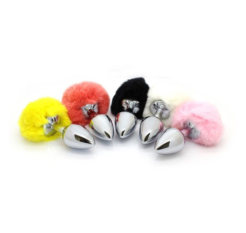 Bunny Faux Tail Silver Smooth Butt Plug Medium Steel Sex Toys