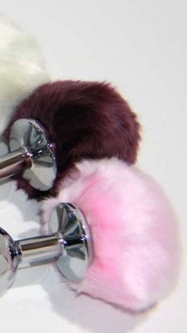 Bunny Faux Tail Silver Smooth Butt Plug Medium - Steel Sex Toys
