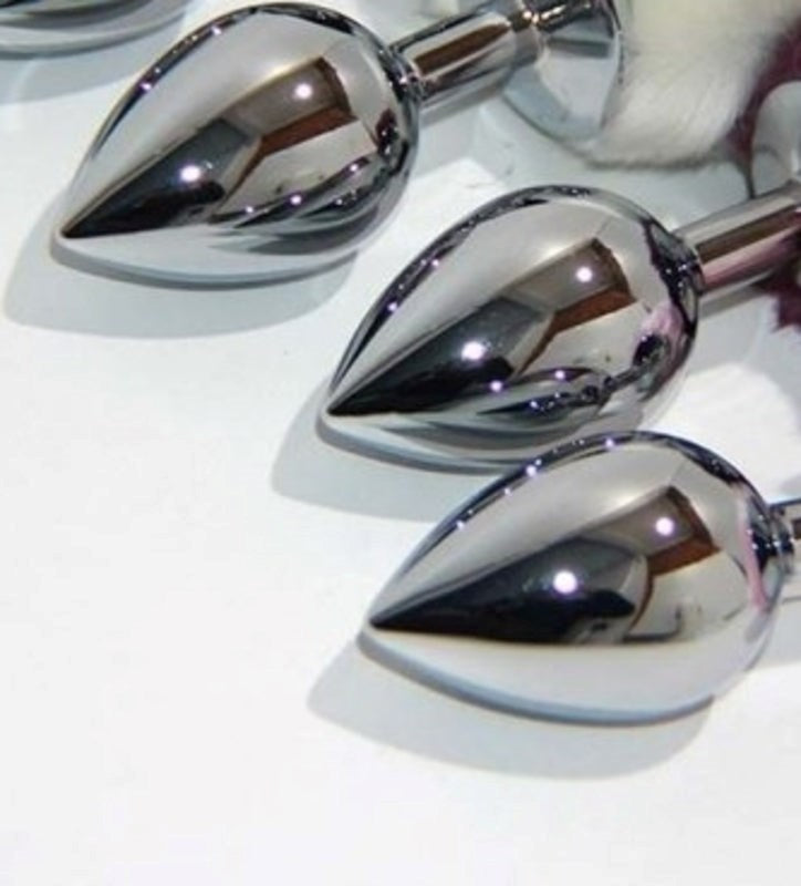 Bunny Faux Tail Silver Smooth Butt Plug Medium Steel Sex Toys