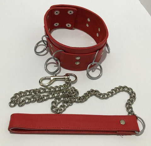 FairVilla Ladies Bondage Collar with O-Rings and Lead - Collars and Leads