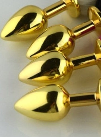Faux Rabbit Tail Butt Plug Gold Medium - Steel Sex Toys