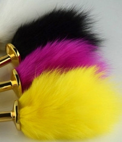 Faux Rabbit Tail Butt Plug Gold Medium - Steel Sex Toys