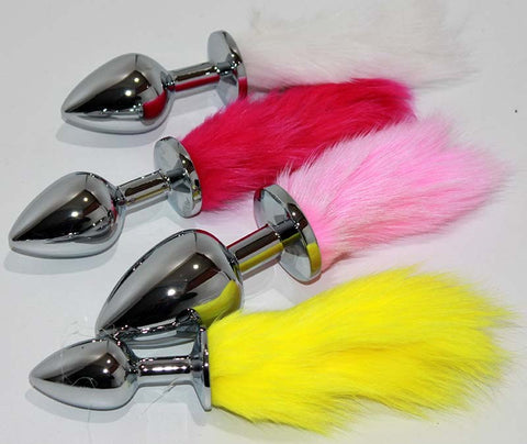 Faux Rabbit Tail Butt Plug Silver Small - Steel Sex Toys