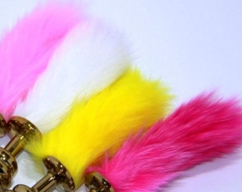 Faux Rabbit Tail Ribbed Butt Plug Gold Medium - Steel Sex Toys