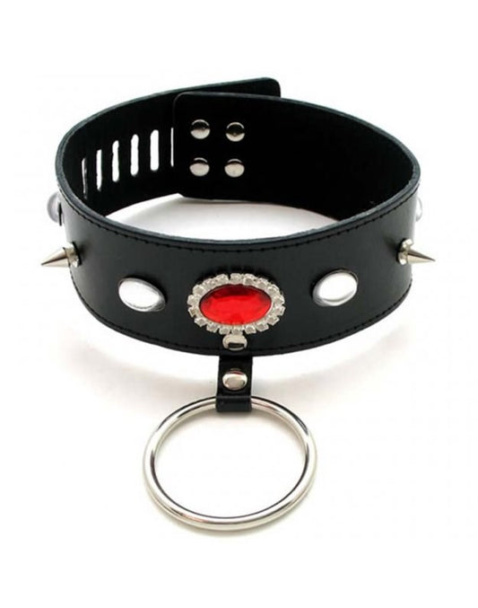 Jewelled Fetish Collar With O Ring - Collars and Leads