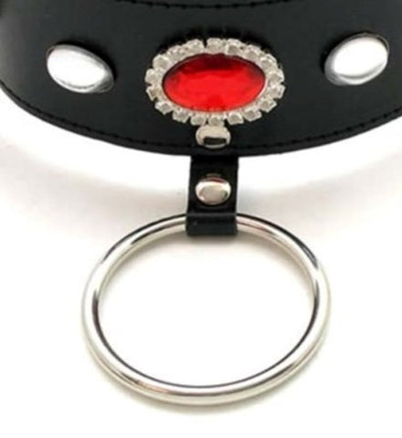 Jewelled Fetish Collar With O Ring - Collars and Leads
