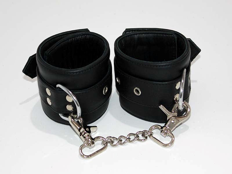 Leather Studded Wrist Cuffs With Chains Collars And Cuffs