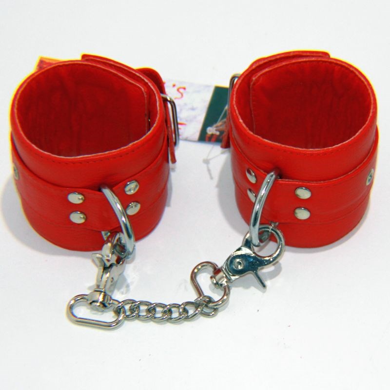 Leather Studded Wrist Cuffs With Chains Cuffs and Restraints