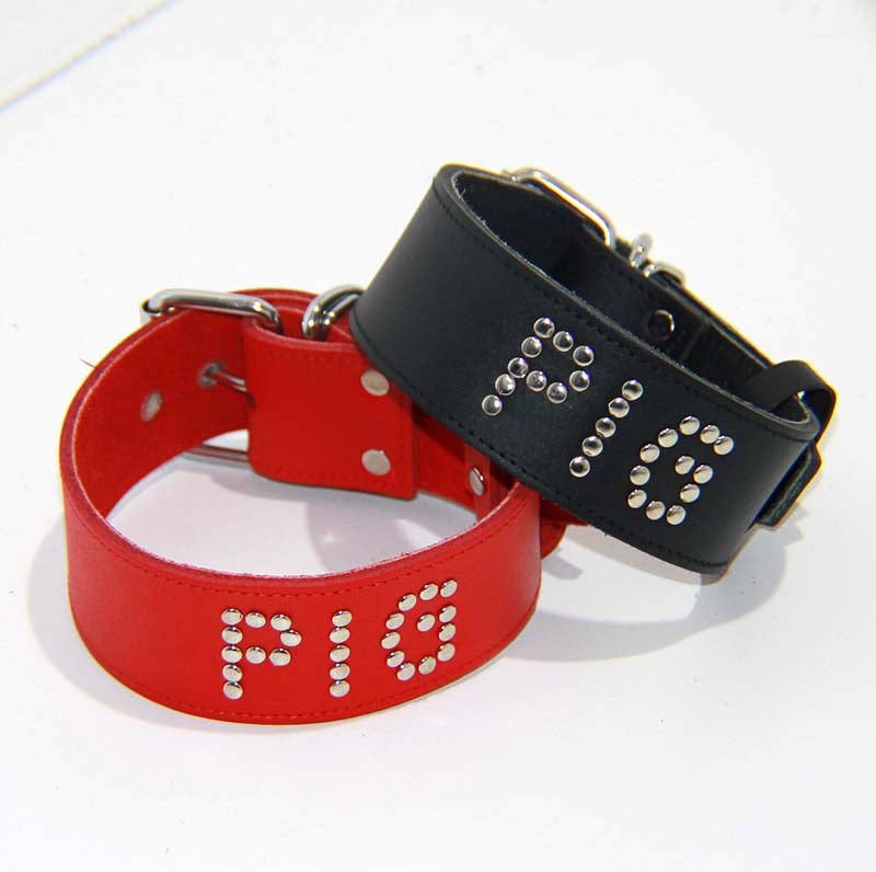 Pigs Leather BDSM Collar Collars And Cuffs