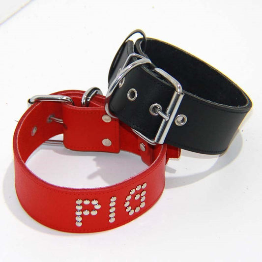 Pigs Leather BDSM Collar - Collars and Leads