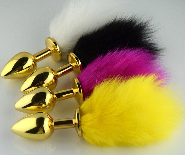 Rabbit Faux Tail Butt Plug Gold Large Steel Sex Toys