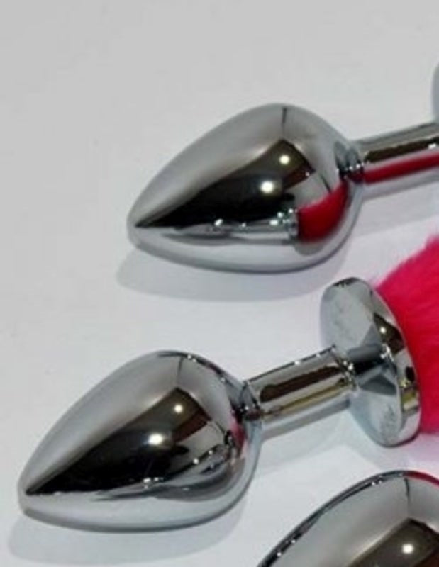 Rabbit Faux Tail Butt Plug Silver Large Steel Sex Toys