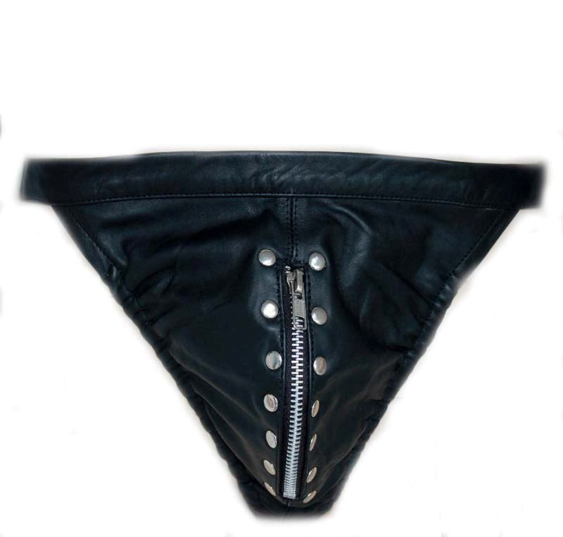 Black Leather Male Jock with Zipper Jocks and G-Strings