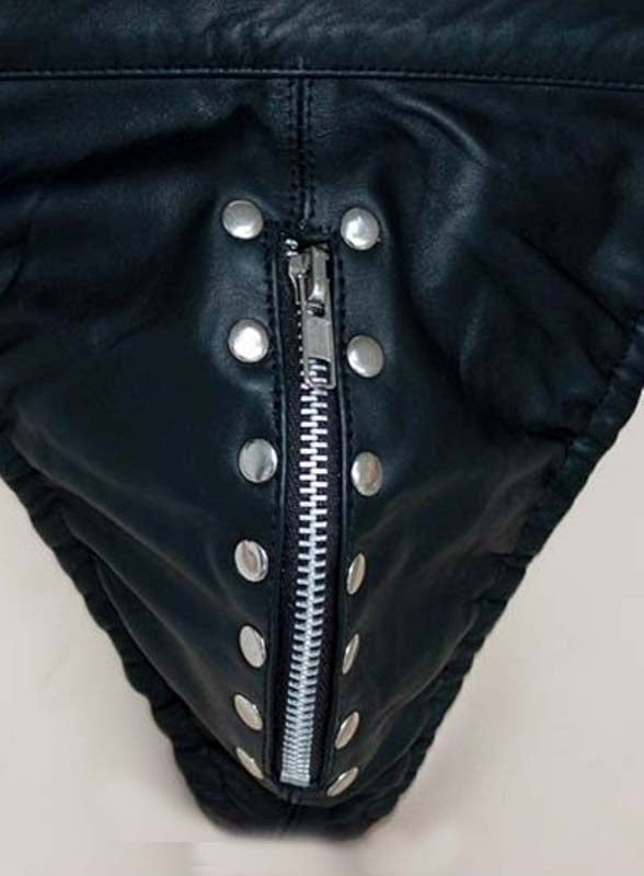 Black Leather Male Jock with Zipper Jocks and G-Strings