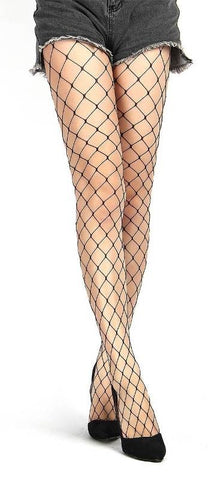 Black Long Sheer Tight Wide Fence Net Pantyhose - Hosiery