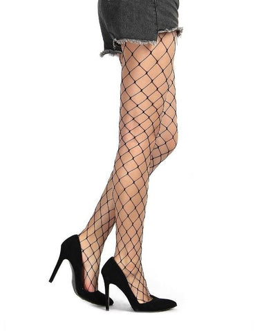 Black Long Sheer Tight Wide Fence Net Pantyhose - Hosiery
