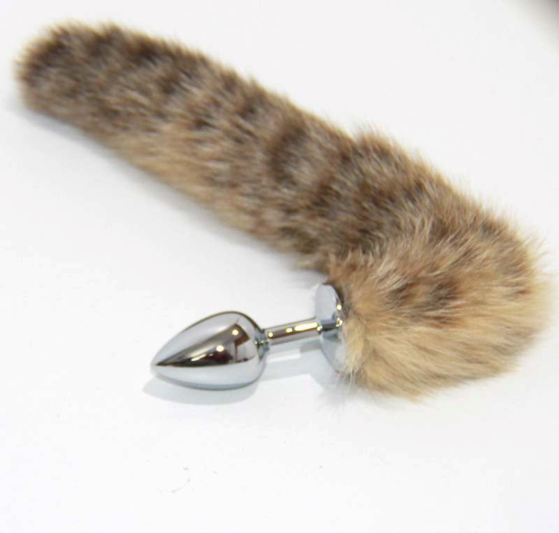 Brown Cat Faux Tail Silver Smooth Butt Plug Steel Sex Toys