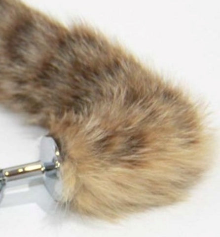 Brown Cat Faux Tail Silver Smooth Butt Plug - Steel Sex Toys