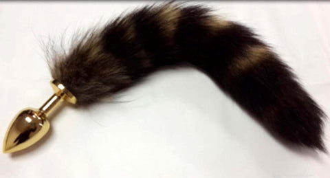 Brown Faux Fox Tail Gold Smooth Butt Plug - Steel Sex Toys