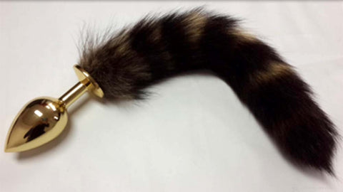 Brown Faux Fox Tail Gold Smooth Butt Plug - Steel Sex Toys