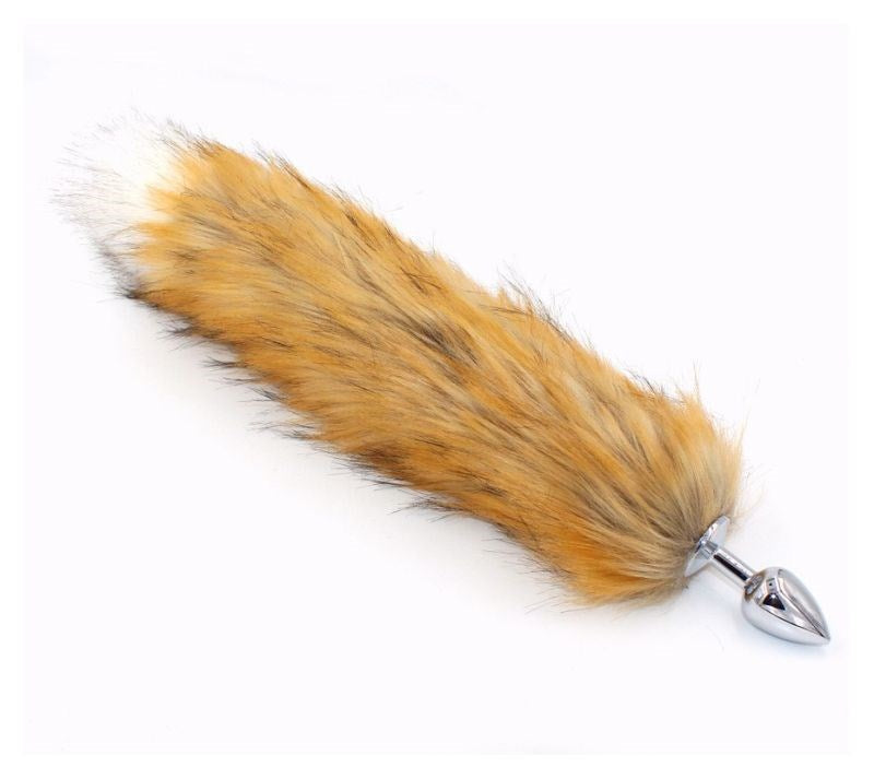 Canid Orange Faux Fox Tail Smooth Silver Butt Plug Steel Sex Toys