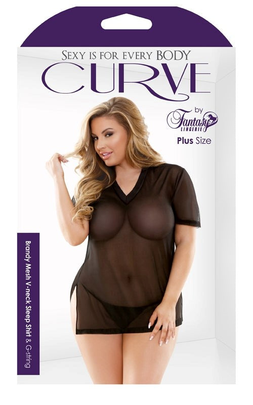 Curve Brandy Mesh Sleep Shirt And G-String - Bras and Bra Sets