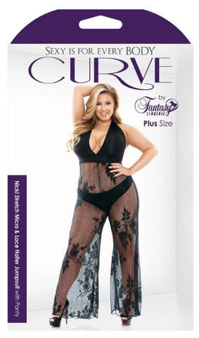 Curve Nicki Stretch Lace Halter Jumpsuit - Bras and Bra Sets