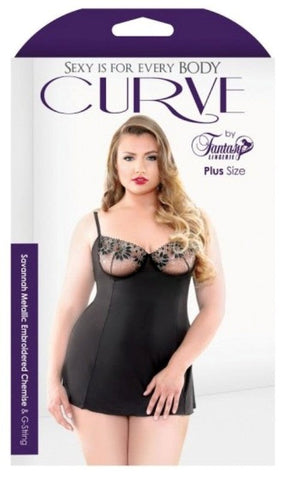 Curve Savannah Metallic Chemise And G-String - Babydolls and Chemises