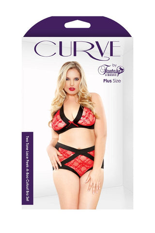 Curve Two Tone Lace Peek-A-Boo Cutout - Bras and Bra Sets