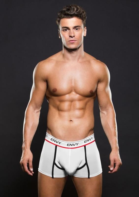 Envy Logo Elastic Low Rise Mesh Trunk White Jocks and G-Strings