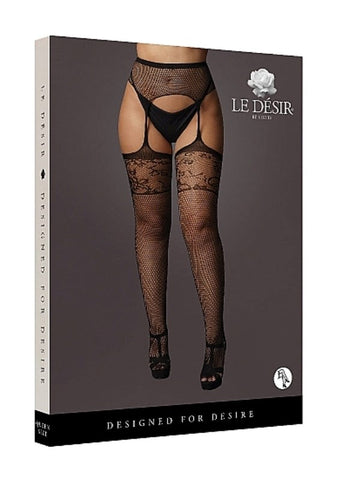 Garterbelt Stockings With Lace Top - Black - Hosiery