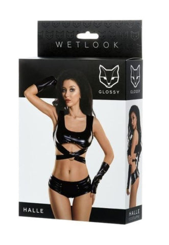 Glossy Wetlook 3 Pc Halle Set - Shine Bright in Style - Bras and Bra Sets