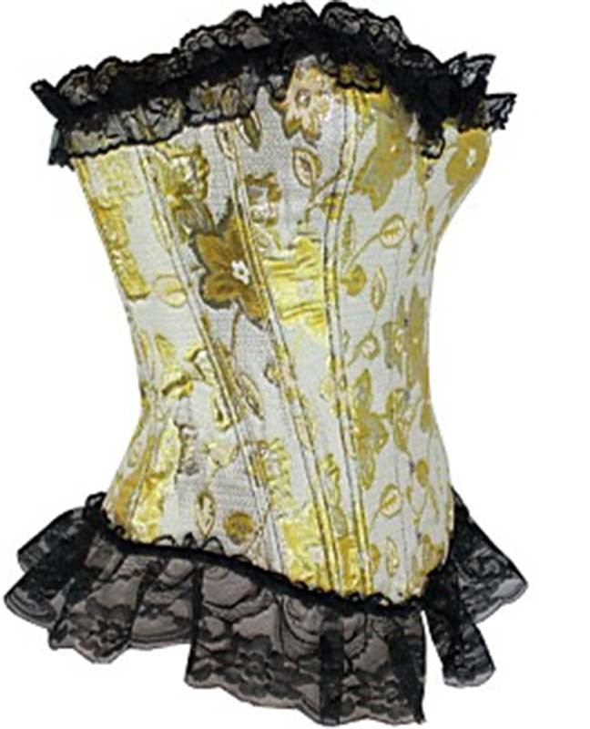 Gold and Black Floral Corset & G-String Bustiers and Corsets