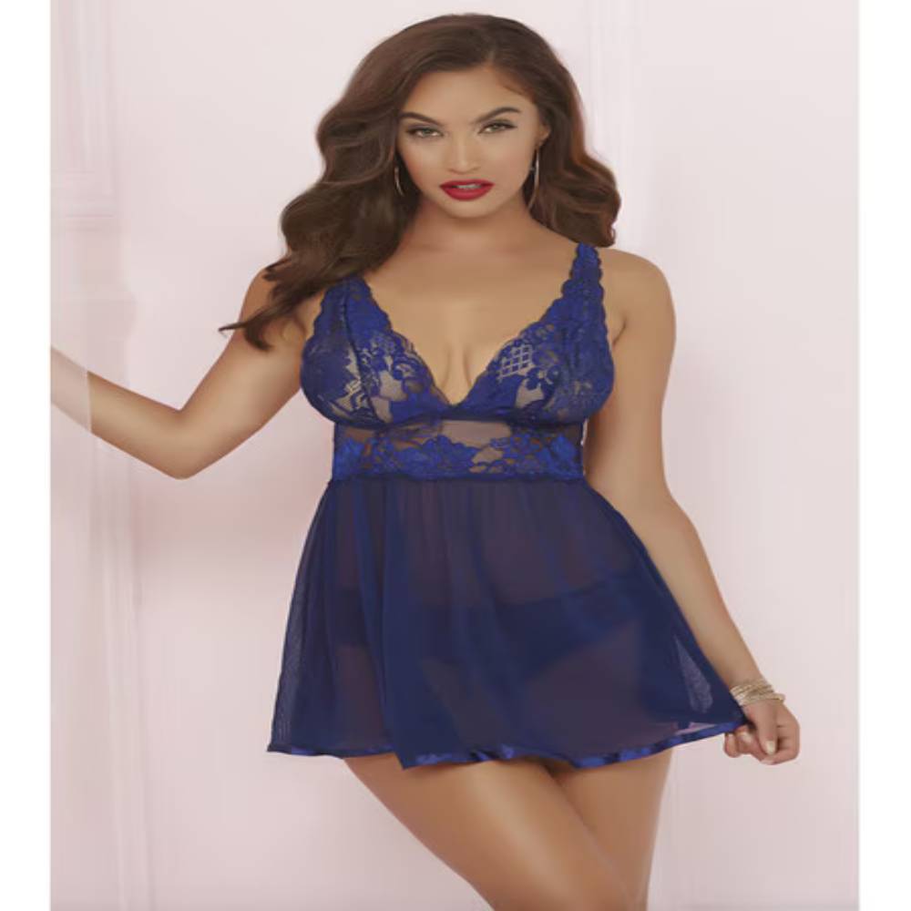 Seven Til Midnight Wondrous Babydoll Set Navy Babydolls and Chemises