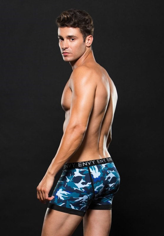 Logo Elastic Boxer Brief Blue Camo Jocks and G-Strings