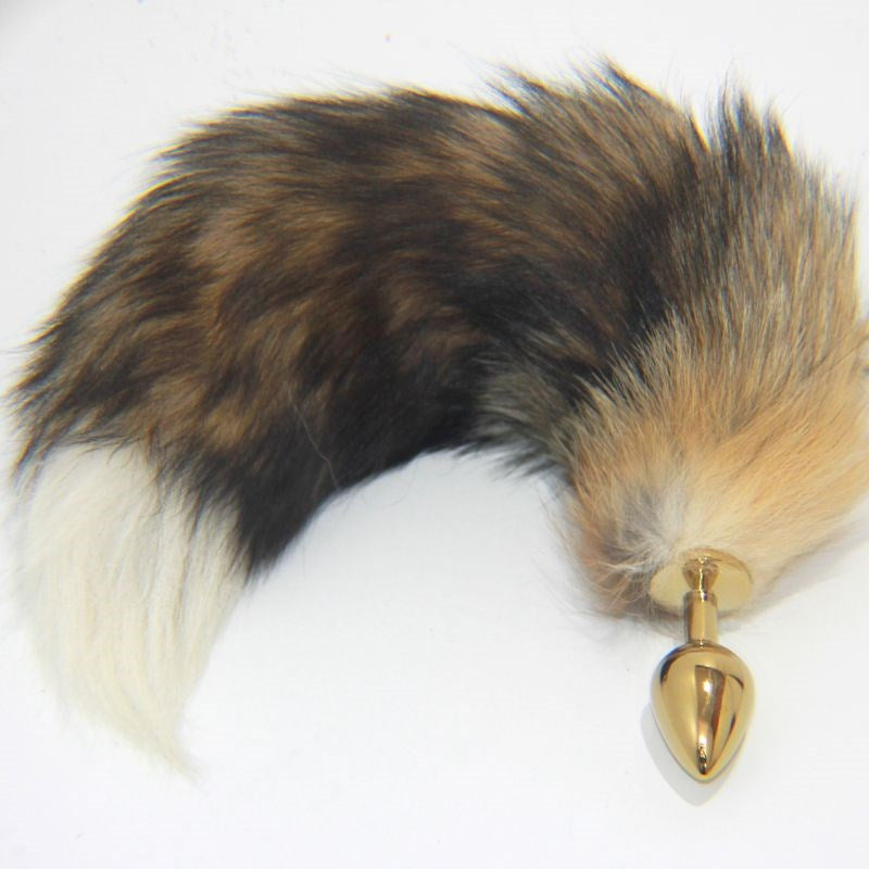 Long Fox Tail Steel Butt Plug Gold Steel Sex Toys