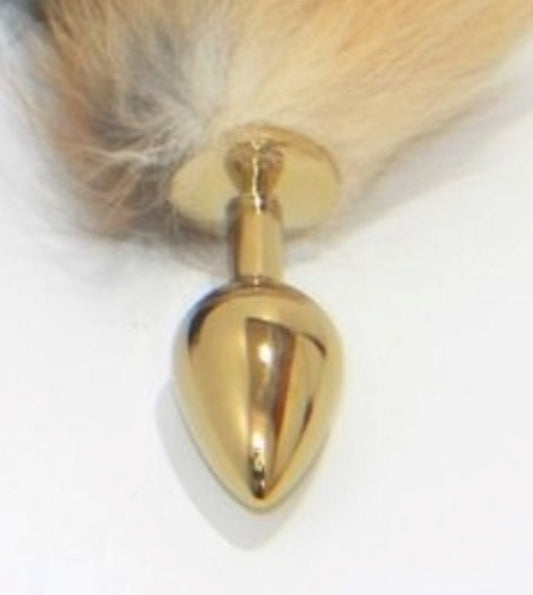 Long Fox Tail Steel Butt Plug Gold - Steel Sex Toys