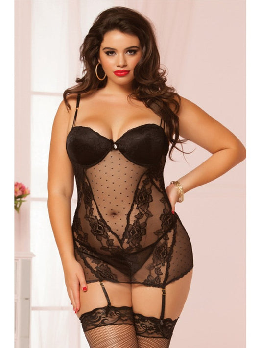Midnight Rendezvous Chemise Set Black - Babydolls and Chemises
