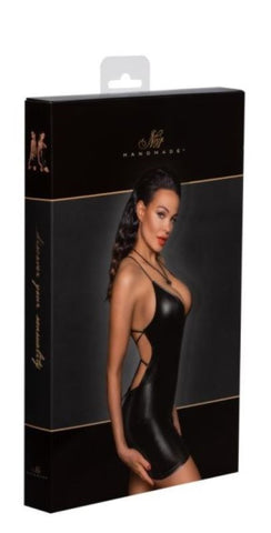 Noir Handmade Power Wetlook Mini Dress - Lace-Up Back Design - Her Fetish
