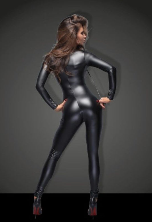 Noir Handmade - Sleek Wetlook Overall with Leash Accessory - Her Fetish