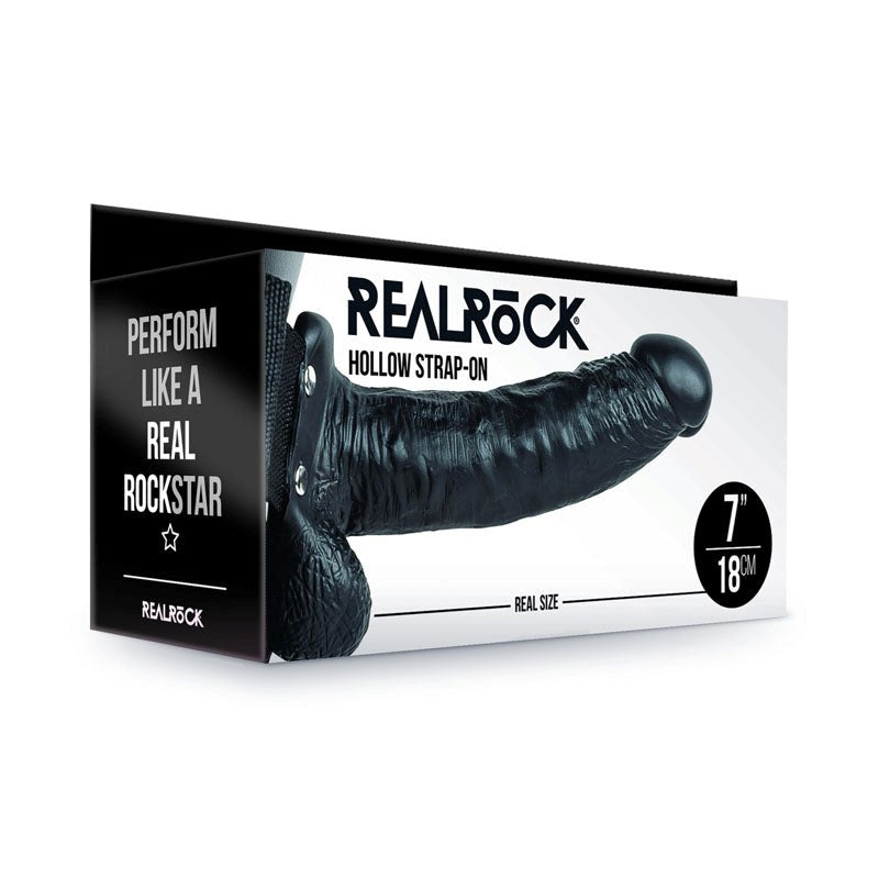 REALROCK Hollow Strap-on with Balls Black Realistic Dildos