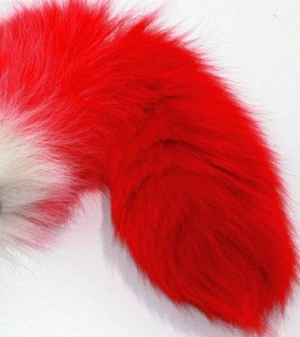 Red Faux Fox Tail Silver Butt Plug - Steel Sex Toys