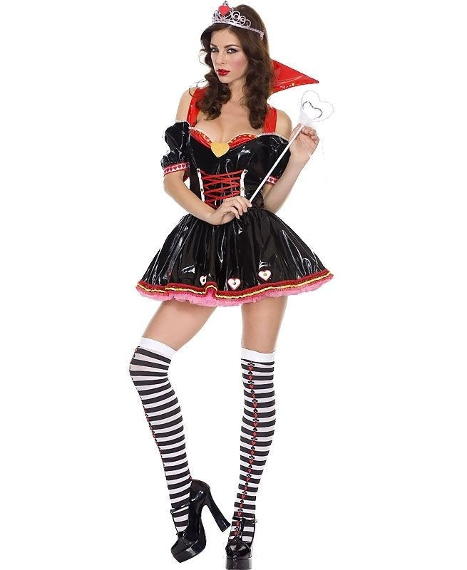 Sexy Vinyl Queen Of Hearts Adult Costume Fancy Dress Ups