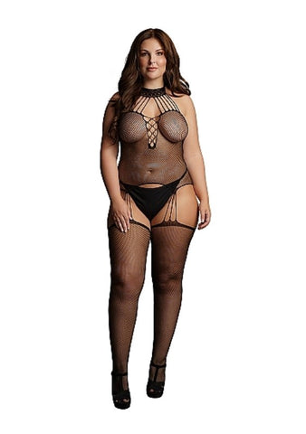 Suspender Fishnet Choker Bodystocking - Body Stockings