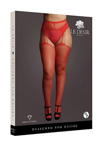 Suspender Rhinestone Pantyhose - Red - Hosiery