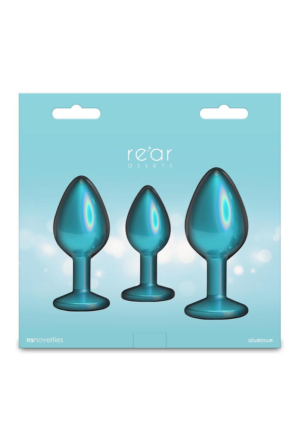 NS Novelties Rear Assets 3 Sizes Metallic Butt Plugs Kit Butt Plugs