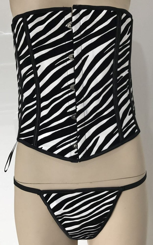 Zebra Print Vinyl Corset with G-string-Zebra Bustiers and Corsets