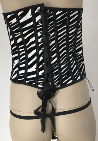 Zebra Print Vinyl Corset with G-string-Zebra - Bustiers and Corsets
