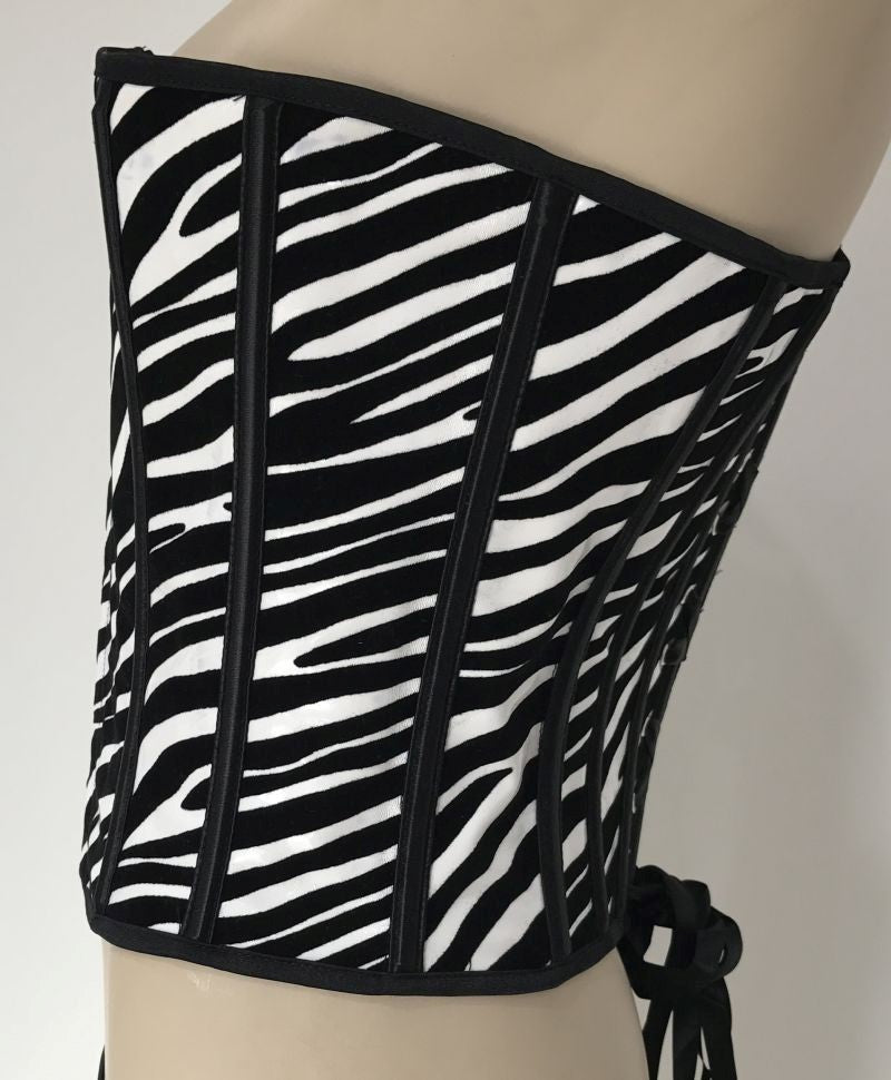 Zebra Print Vinyl Corset with G-string-Zebra Bustiers and Corsets